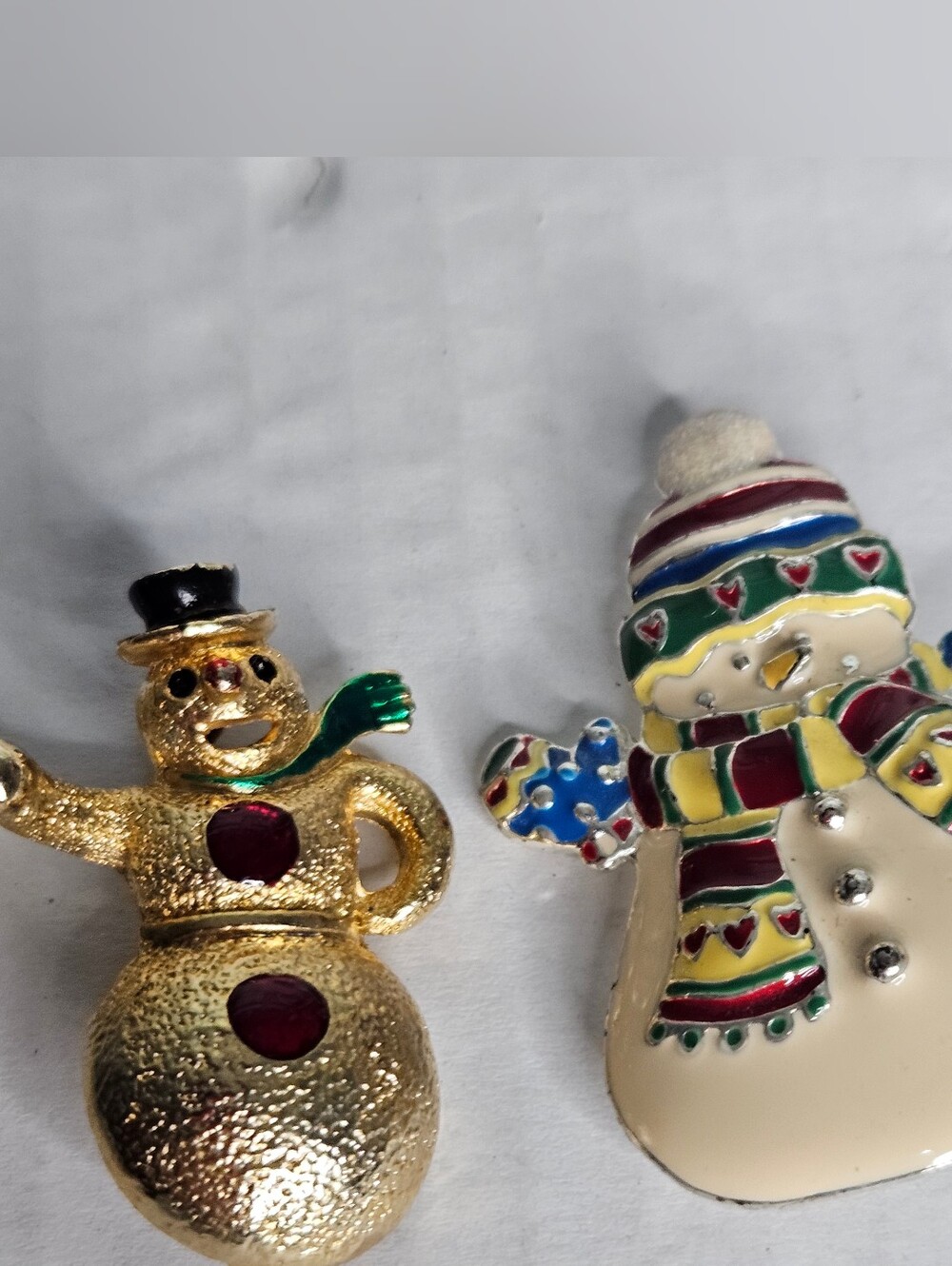 SFJ Steinmetz Snowman Colorful Scarf And Gold Tone One With Dangling Bell Charm
